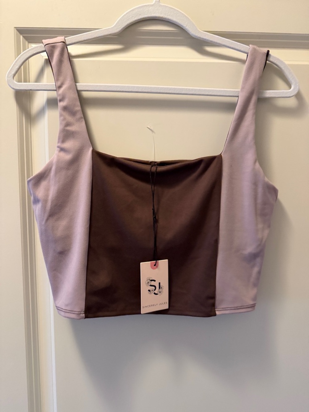 NWT Sincerely Jules Two-Tone Square Neck Crop Top - Mauve & Blush size medium